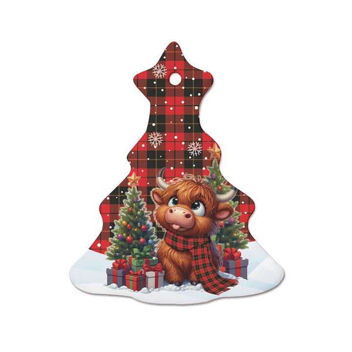 Scottish Wallace Weathered Clan Tartan Ceramic Ornament Cute Highland Cow Christmas Tree Style Tartan Plaid