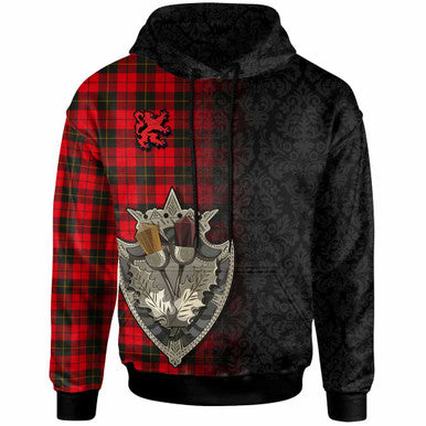 Scottish Wallace Weathered Clan Tartan Hoodie - Half Thistle Flowers Celtic Design Front Side Tartan Plaid