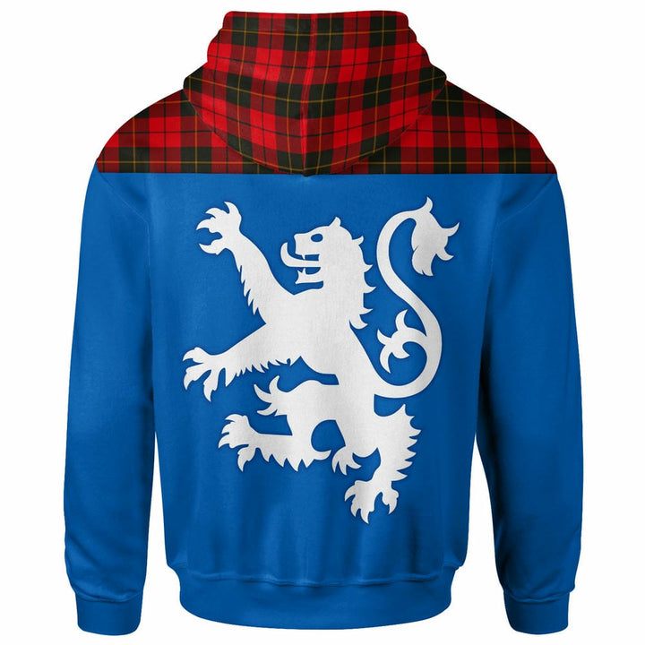 Scottish Wallace Weathered Clan Tartan Hoodie - Lion Rampant of Scotland With Flag back Side Tartan Plaid