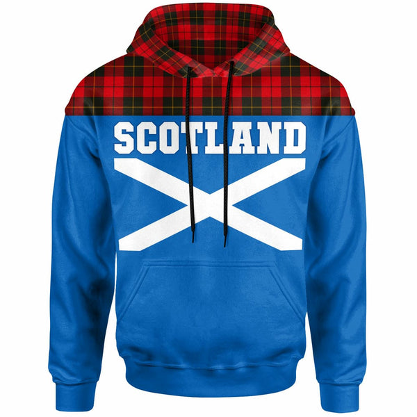 Scottish Wallace Weathered Clan Tartan Hoodie - Lion Rampant of Scotland With Flag Front Side Tartan Plaid