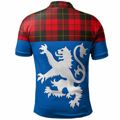 Scottish Wallace Weathered Clan Tartan Polo Shirt - Lion Rampant of Scotland With Flag Back Side Tartan Plaid