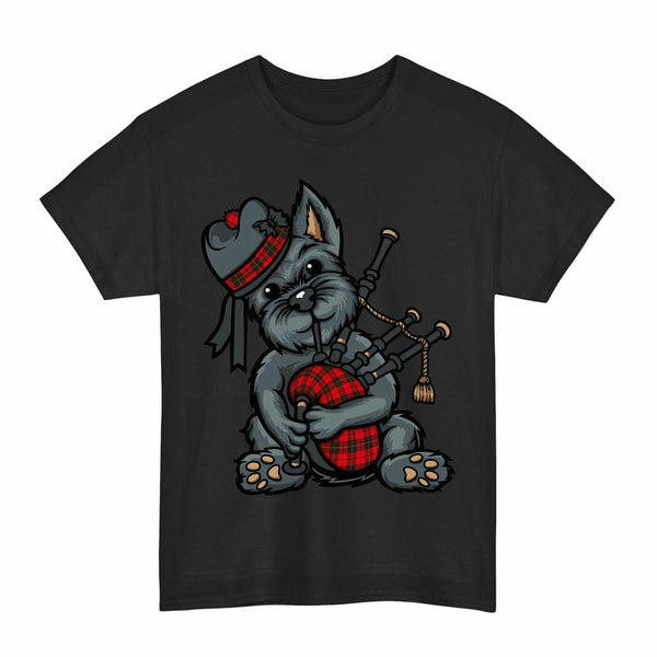 Scottish Wallace Weathered Clan Tartan Terrier Bagpipes T-Shirt Tartan Plaid Black Color