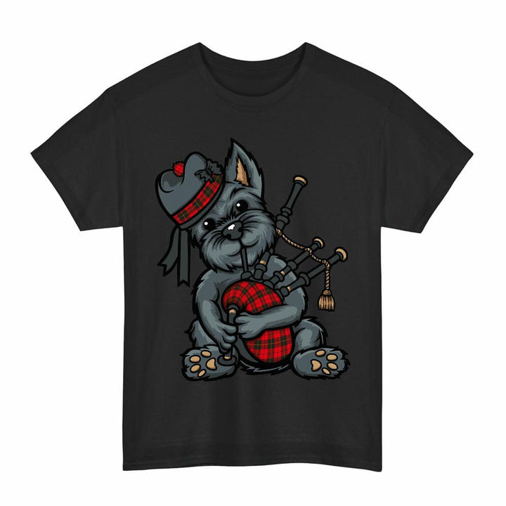 Scottish Wallace Weathered Clan Tartan Terrier Bagpipes T-Shirt Tartan Plaid Black Color