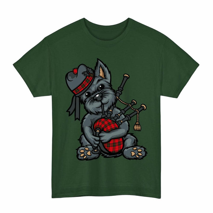 Scottish Wallace Weathered Clan Tartan Terrier Bagpipes T-Shirt Tartan Plaid Forest Green Color