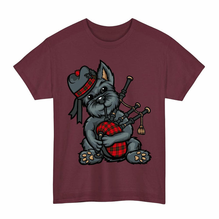 Scottish Wallace Weathered Clan Tartan Terrier Bagpipes T-Shirt Tartan Plaid Maroon Color