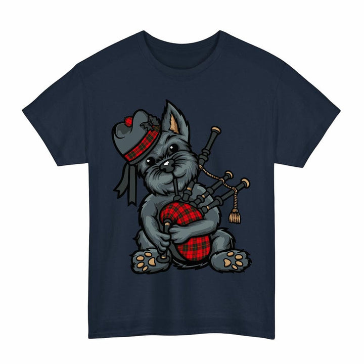 Scottish Wallace Weathered Clan Tartan Terrier Bagpipes T-Shirt Tartan Plaid Navy Color