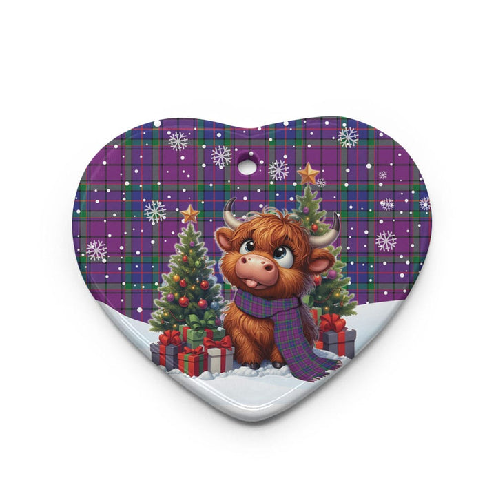 Scottish Wardlaw Modern Clan Tartan Ceramic Ornament Cute Highland Cow Christmas Heart Style Tartan Plaid