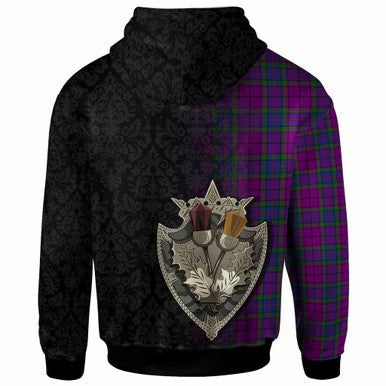 Scottish Wardlaw Modern Clan Tartan Hoodie - Half Thistle Flowers Celtic Design Back Side Tartan Plaid