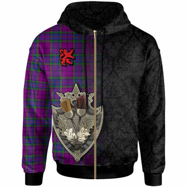 Scottish Wardlaw Modern Clan Tartan Hoodie - Half Thistle Flowers Celtic Design Zip-up Tartan Plaid