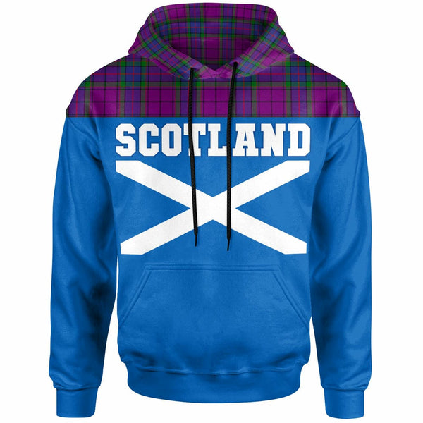 Scottish Wardlaw Modern Clan Tartan Hoodie - Lion Rampant of Scotland With Flag Front Side Tartan Plaid