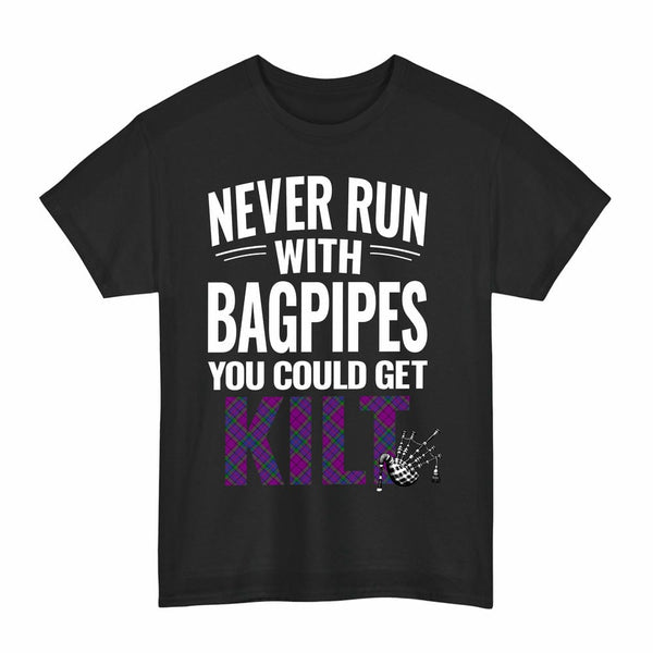 Scottish Wardlaw Modern Clan Tartan Never Run With Bagpipes T-Shirt Tartan Plaid Black Color