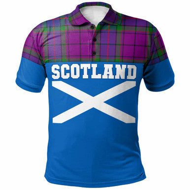 Scottish Wardlaw Modern Clan Tartan Polo Shirt - Lion Rampant of Scotland With Flag Front Side Tartan Plaid