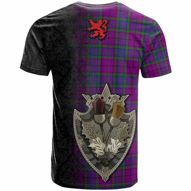 Scottish Wardlaw Modern Clan Tartan T-Shirt - Half Thistle Flowers Celtic Design Back Side Tartan Plaid