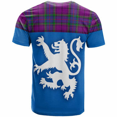 Scottish Wardlaw Modern Clan Tartan T-Shirt - Lion Rampant of Scotland With Flag Back Side Tartan Plaid