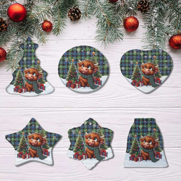 Scottish Watson Ancient Clan Tartan Ceramic Ornament Cute Highland Cow Christmas All Style Tartan Plaid