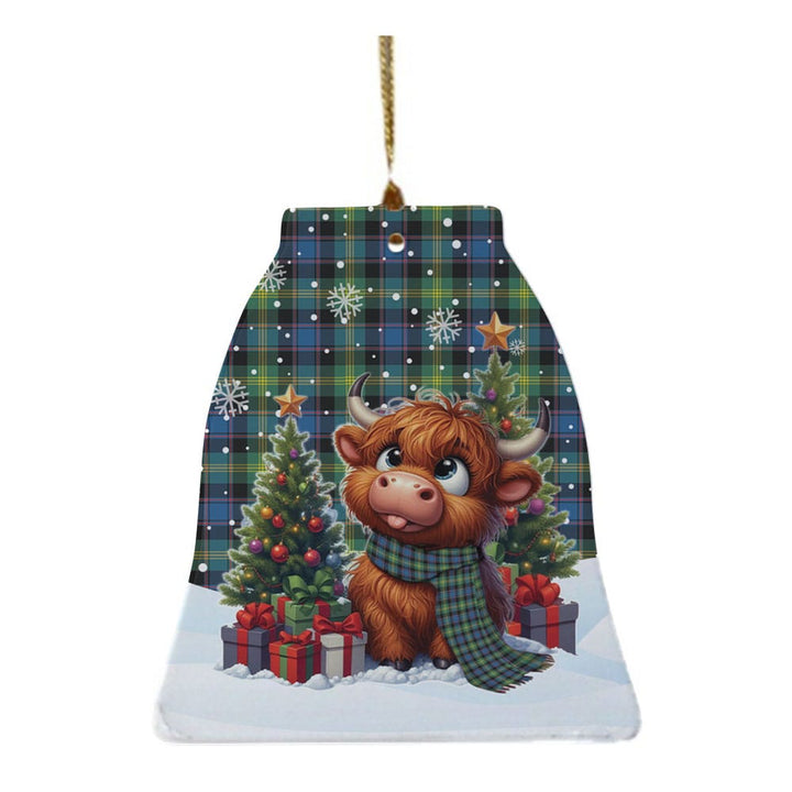 Scottish Watson Ancient Clan Tartan Ceramic Ornament Cute Highland Cow Christmas Bell Style Tartan Plaid