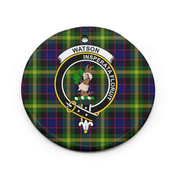 Scottish Watson Clan Crest Tartan Ceramic Ornament Circle Shape Tartan Plaid