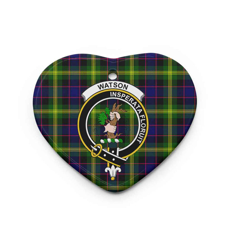 Scottish Watson Clan Crest Tartan Ceramic Ornament Heart Shape Tartan Plaid