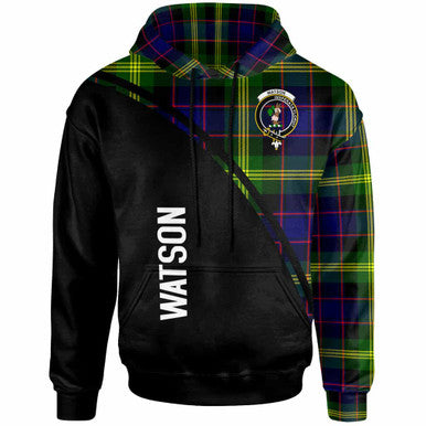 Scottish Watson Clan Crest Tartan Curve Hoodie Front Side Tartan Plaid