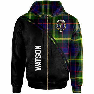 Scottish Watson Clan Crest Tartan Curve Hoodie Zip-up Tartan Plaid