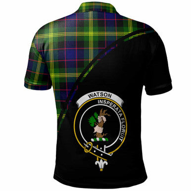 Scottish Watson Clan Crest Tartan Curve Polo Shirt Back Side Tartan Plaid