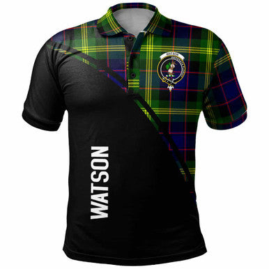 Scottish Watson Clan Crest Tartan Curve Polo Shirt Front Side Tartan Plaid