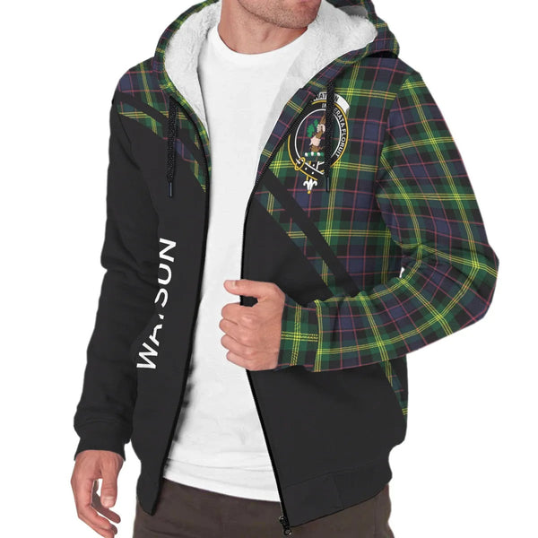 Scottish Watson Clan Crest Tartan Curve Sherpa Hoodie