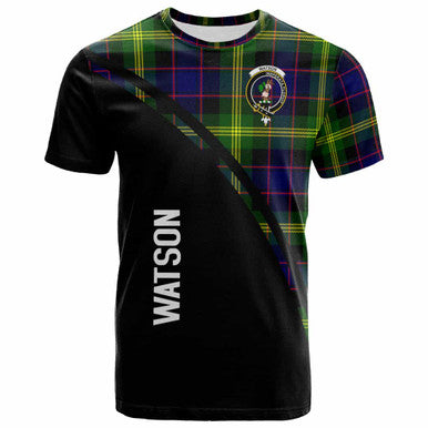 Scottish Watson Clan Crest Tartan Curve T-Shirt Front Side Tartan Plaid