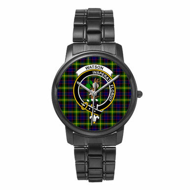 Scottish Watson Clan Crest Tartan Folding Clasp Steel Quartz Watches Tartan Plaid Black 1