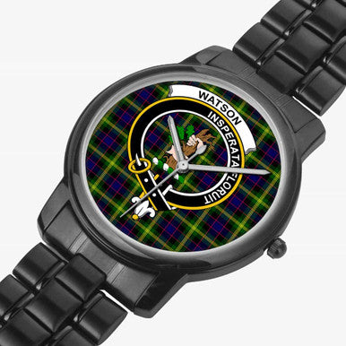 Scottish Watson Clan Crest Tartan Folding Clasp Steel Quartz Watches Tartan Plaid Black 2