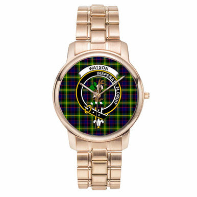 Scottish Watson Clan Crest Tartan Folding Clasp Steel Quartz Watches Tartan Plaid Rose Gold 1