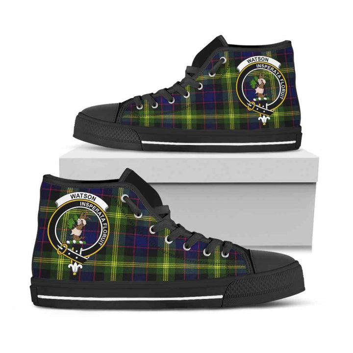 Scottish Watson Clan Crest Tartan High Top Shoes Black Sole Tartan Plaid
