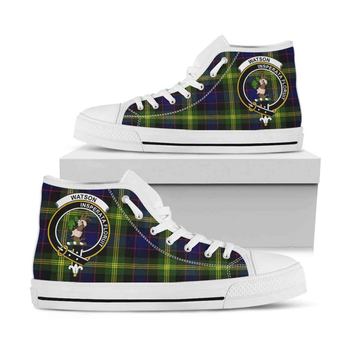 Scottish Watson Clan Crest Tartan High Top Shoes White Sole Tartan Plaid