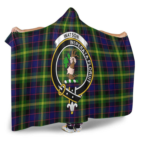 Scottish Watson Clan Crest Tartan Hooded Blanket Tartan Plaid 2