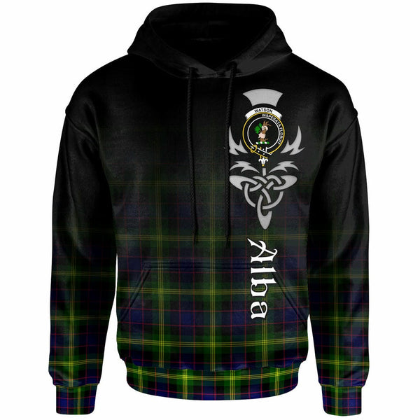Scottish Watson Clan Crest Tartan Hoodie - Alba Gu Brath Family Crest Celtic Inspired Front Side Tartan Plaid