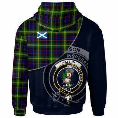 Scottish Watson Clan Crest Tartan Hoodie - Bend Style Back Side Tartan Plaid