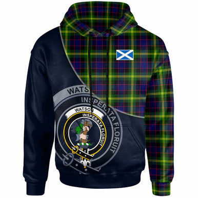 Scottish Watson Clan Crest Tartan Hoodie - Bend Style Front Side Tartan Plaid