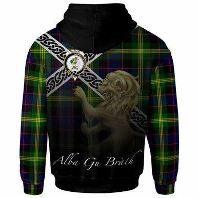 Scottish Watson Clan Crest Tartan Hoodie - Scotland Lion Back Side Tartan Plaid
