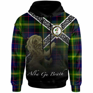 Scottish Watson Clan Crest Tartan Hoodie - Scotland Lion Front Side Tartan Plaid