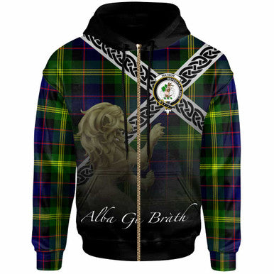 Scottish Watson Clan Crest Tartan Hoodie - Celtic With Scotland Lion Zip-up Tartan Plaid
