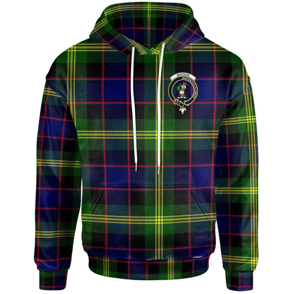 Scottish Watson Clan Crest Tartan Hoodie Front Side Tartan Plaid