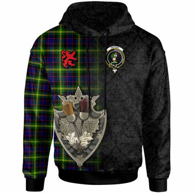 Scottish Watson Clan Crest Tartan Hoodie - Half Thistle Flowers Celtic Design Front Side Tartan Plaid