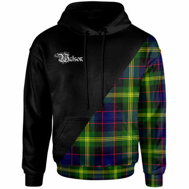 Scottish Watson Clan Crest Tartan Hoodie - Military Logo Front Side Tartan Plaid