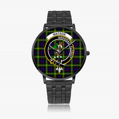 Scottish Watson Clan Crest Tartan Instafamous Steel Quartz Watches Tartan Plaid Black 1