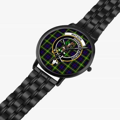 Scottish Watson Clan Crest Tartan Instafamous Steel Quartz Watches Tartan Plaid Black 2