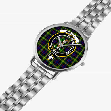 Scottish Watson Clan Crest Tartan Instafamous Steel Quartz Watches Tartan Plaid Silver 2