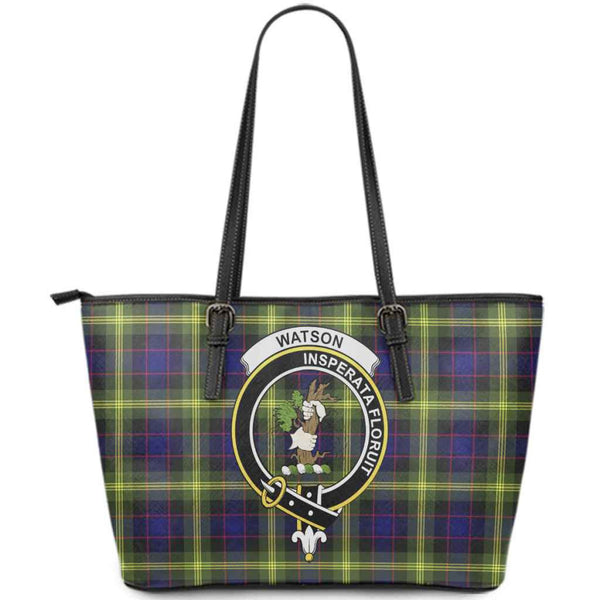 Scottish Watson Clan Crest Tartan Leather Tote Tartan Plaid