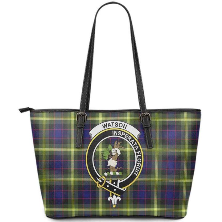 Scottish Watson Clan Crest Tartan Leather Tote Tartan Plaid