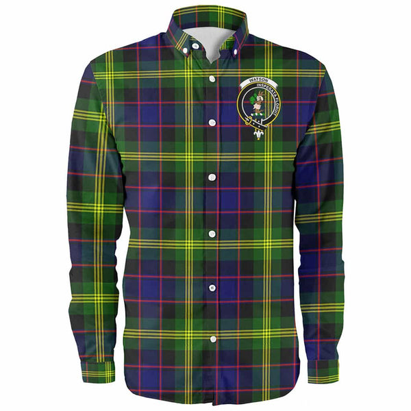 Scottish Watson Clan Crest Tartan Long Sleeve Shirt Front Side Tartan Plaid