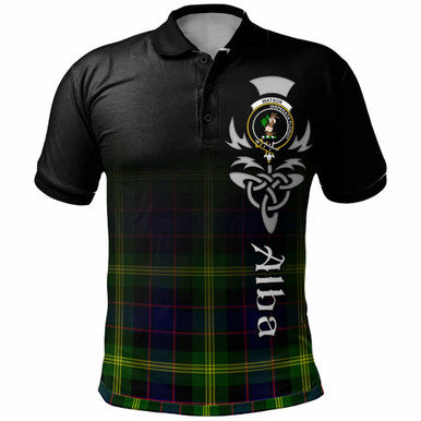 Scottish Watson Clan Crest Tartan Polo Shirt - Alba Gu Brath Family Crest Celtic Inspired Front Side Tartan Plaid